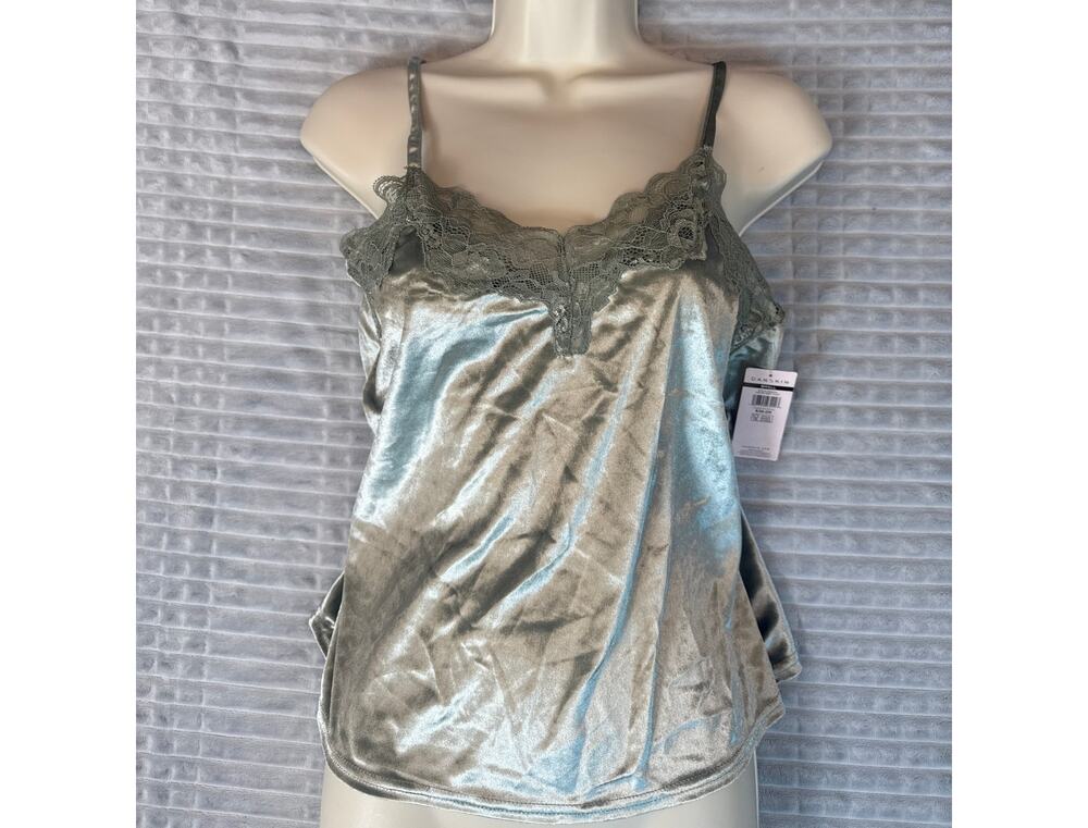 NWT Danskin Womens Gray Sage Lace Trim Babydoll Top Size Small V Neck New